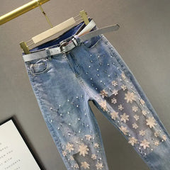 Hole High Waist Denim Cross Vintage Jeans