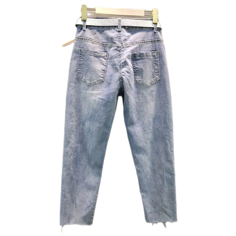 Hole High Waist Denim Cross Vintage Jeans