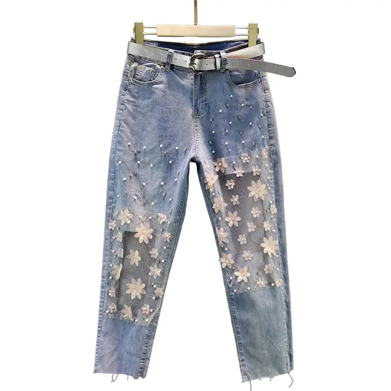 Hole High Waist Denim Cross Vintage Jeans