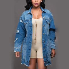 Hole Ripped Loose Denim Coat