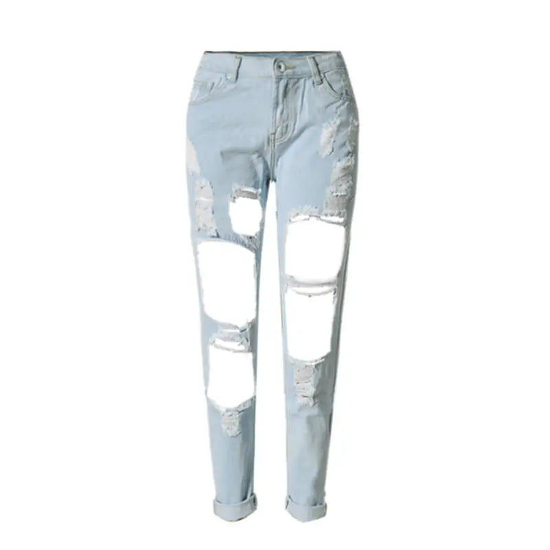’Hole’ Torn Ripped Jeans - Light Blue / M - Pants
