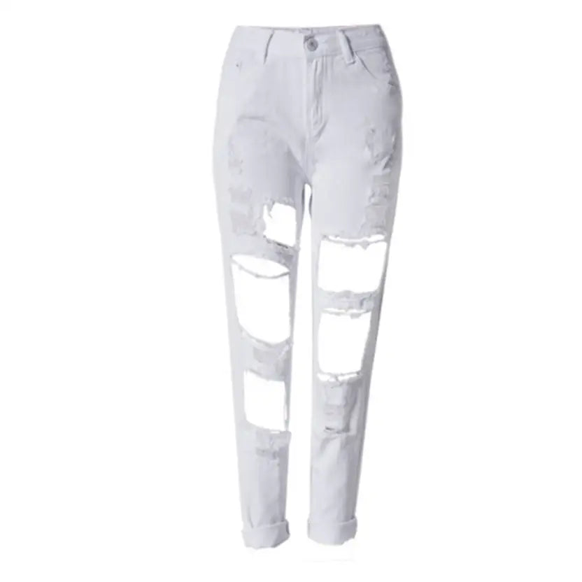 ’Hole’ Torn Ripped Jeans - White / S - Pants