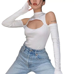 Hollow Out Off Shoulder Bodysuit - White / S