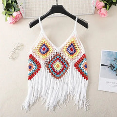 Hollow Out Sleeveless Frayed Crop Tops