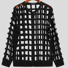 Hollow Out Transparent Zipper Long Sleeve Blouse