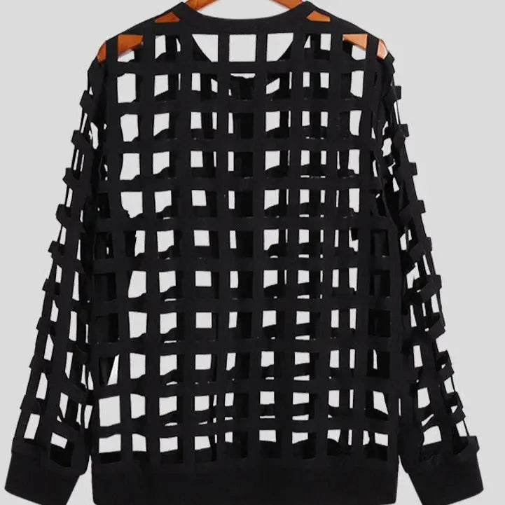 Hollow Out Transparent Zipper Long Sleeve Blouse