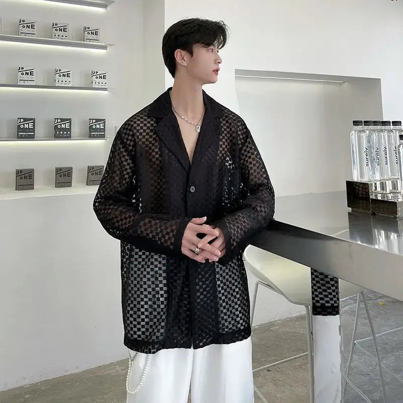 Hollow See Through Long Sleeve Loose Shirt for Women