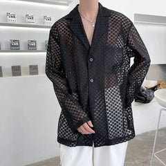 Hollow See Through Long Sleeve Loose Shirt for Women