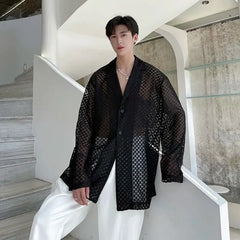 Hollow See Through Long Sleeve Loose Shirt for Women