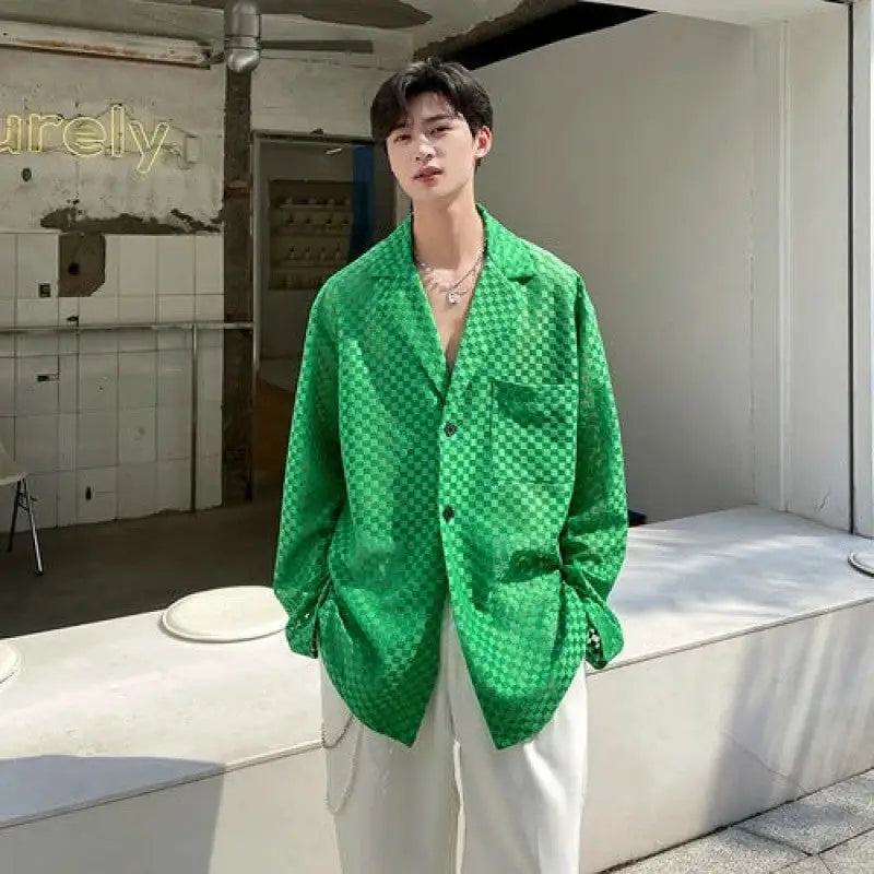 Hollow See Through Long Sleeve Loose Shirt for Women Green