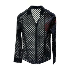 Hollow See Through Long Sleeve Loose Shirts - Shirt