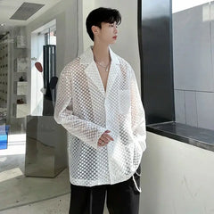 Hollow See Through Long Sleeve Loose Shirts - White / M