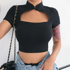 Hollow Sleeve Crop-Top - crop top