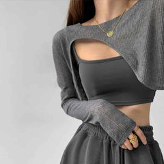 Hollow Smock Irregular Crop Tops