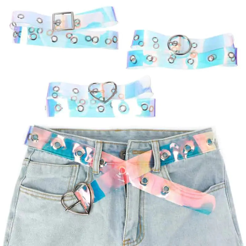 Holographic Clear Metal Pin Buckle Belt