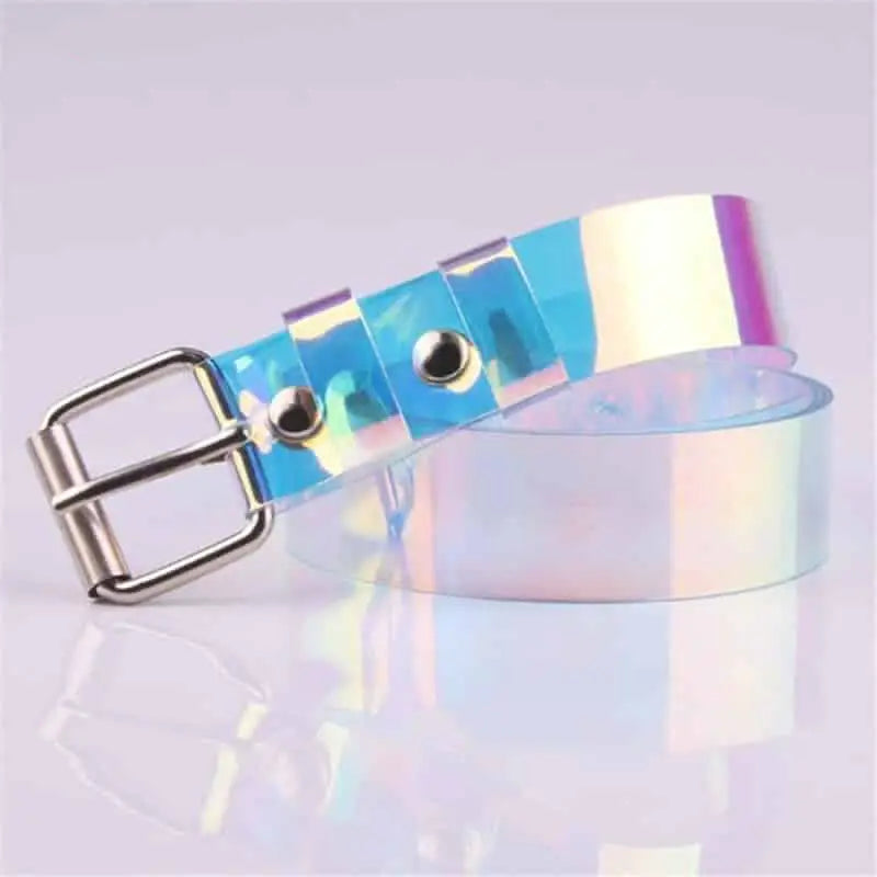 Holographic Clear Metal Pin Buckle Belt