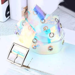 Holographic Clear Metal Pin Buckle Belt