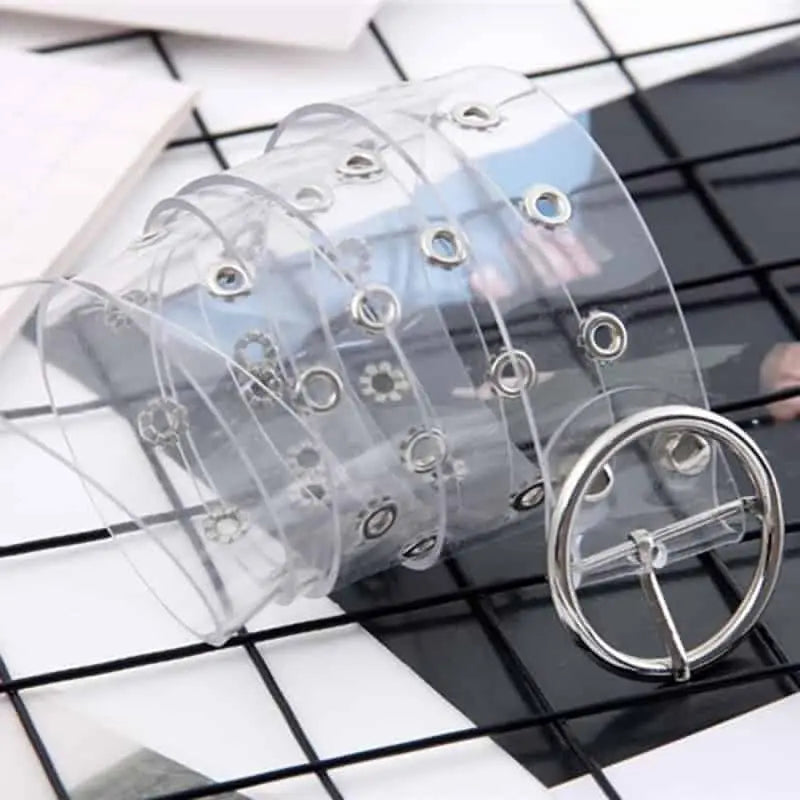 Holographic Clear Metal Pin Buckle Belt