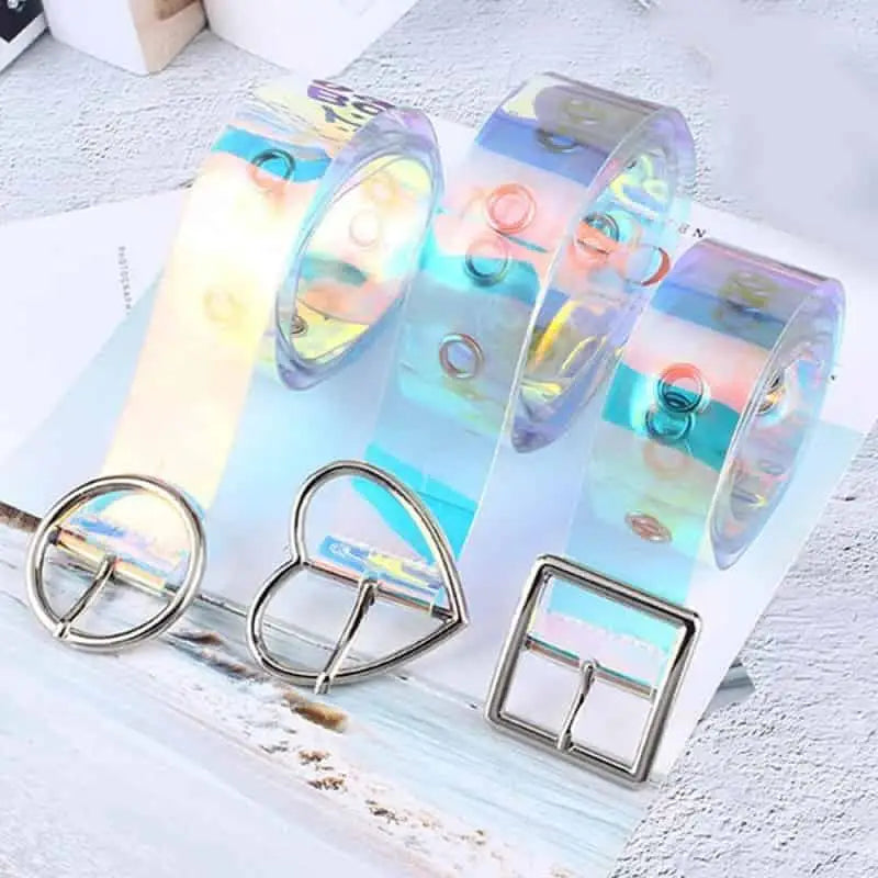 Holographic Clear Metal Pin Buckle Belt