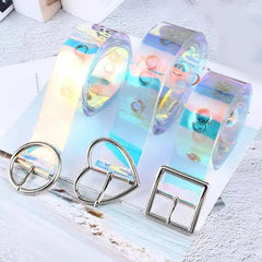 Holographic Clear Metal Pin Buckle Belt