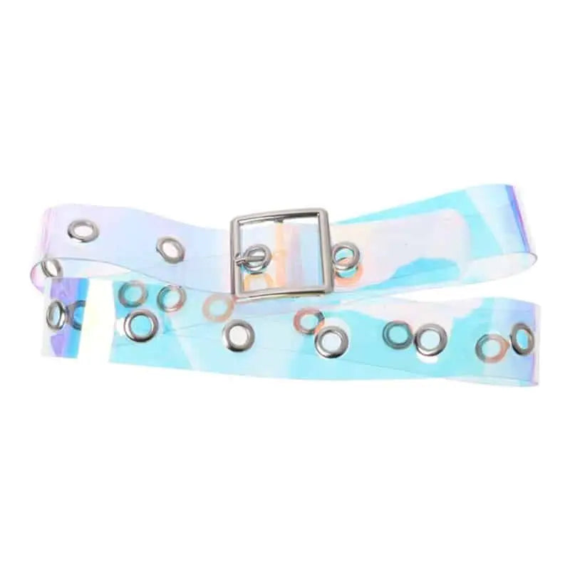 Holographic Clear Metal Pin Buckle Belt Blue / 100cm