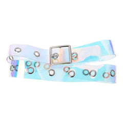 Holographic Clear Metal Pin Buckle Belt Blue / 100cm