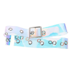 Holographic Clear Metal Pin Buckle Belts - Blue / 100cm