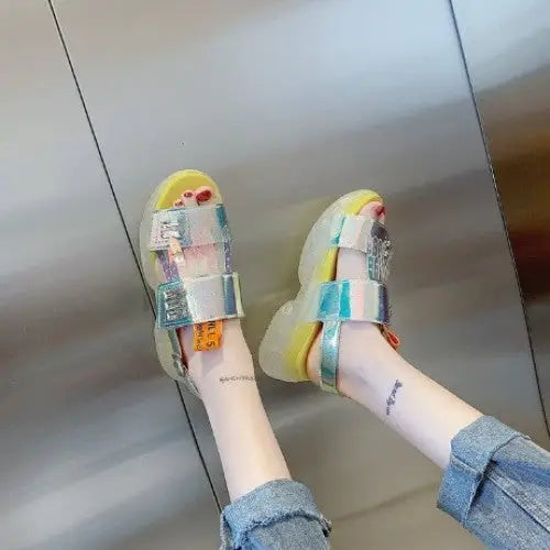 Holographic Laser Sandals with Adjustable Heel Strap Euro