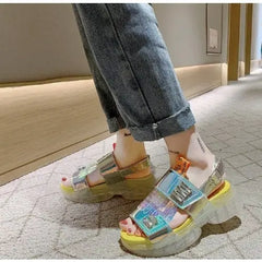 Holographic Laser Sandals with Adjustable Heel Strap Euro