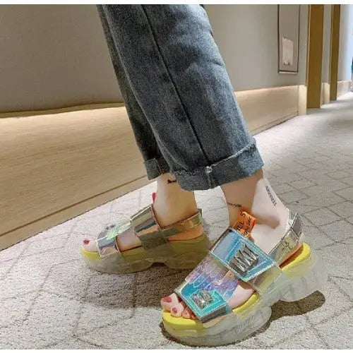 Holographic Laser Sandals - Yellow / 35 - Shoes