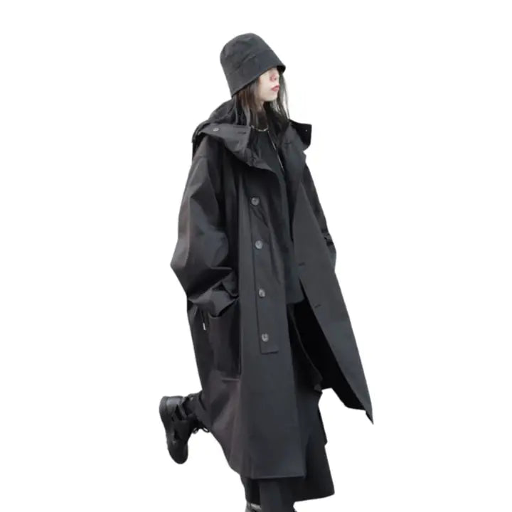 Hooded Black Trench Coat for Men and Women