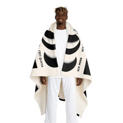 Hooded Sherpa Fleece Blanket Black and White Moon Design
