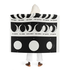 Hooded Sherpa Fleece Blanket Black and White Moon Design