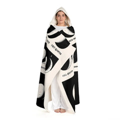 Hooded Sherpa Fleece Blanket Black and White Moon Design