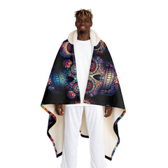 Hooded Sherpa Fleece Blanket Day of the Dead Skulls