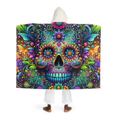Hooded Sherpa Fleece Blanket Day of the Dead Sugar Skull