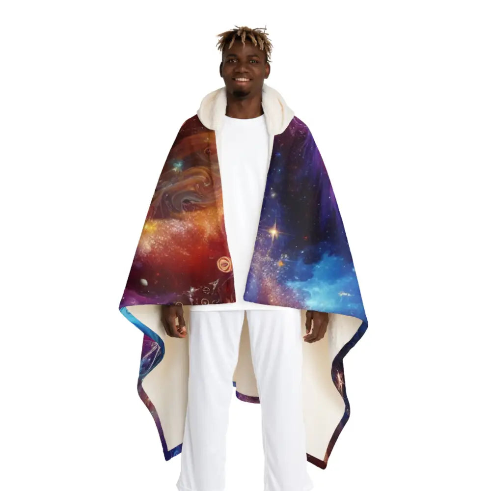 Hooded Sherpa Fleece Blanket Galaxy Nebula Design One size
