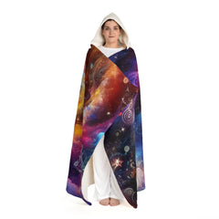 Hooded Sherpa Fleece Blanket Galaxy Nebula Design One size