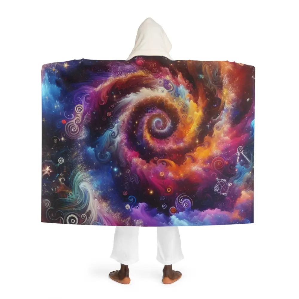 Hooded Sherpa Fleece Blanket Galaxy Nebula Design One size