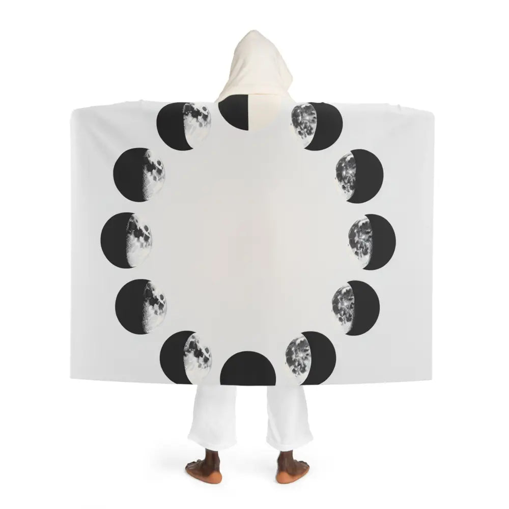 Hooded Sherpa Fleece Blanket Lunar Cycle Design One size