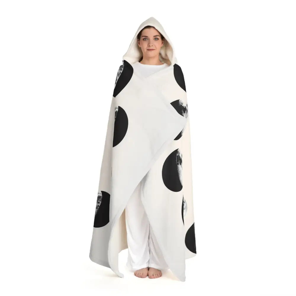 Hooded Sherpa Fleece Blanket Lunar Cycle Design One size