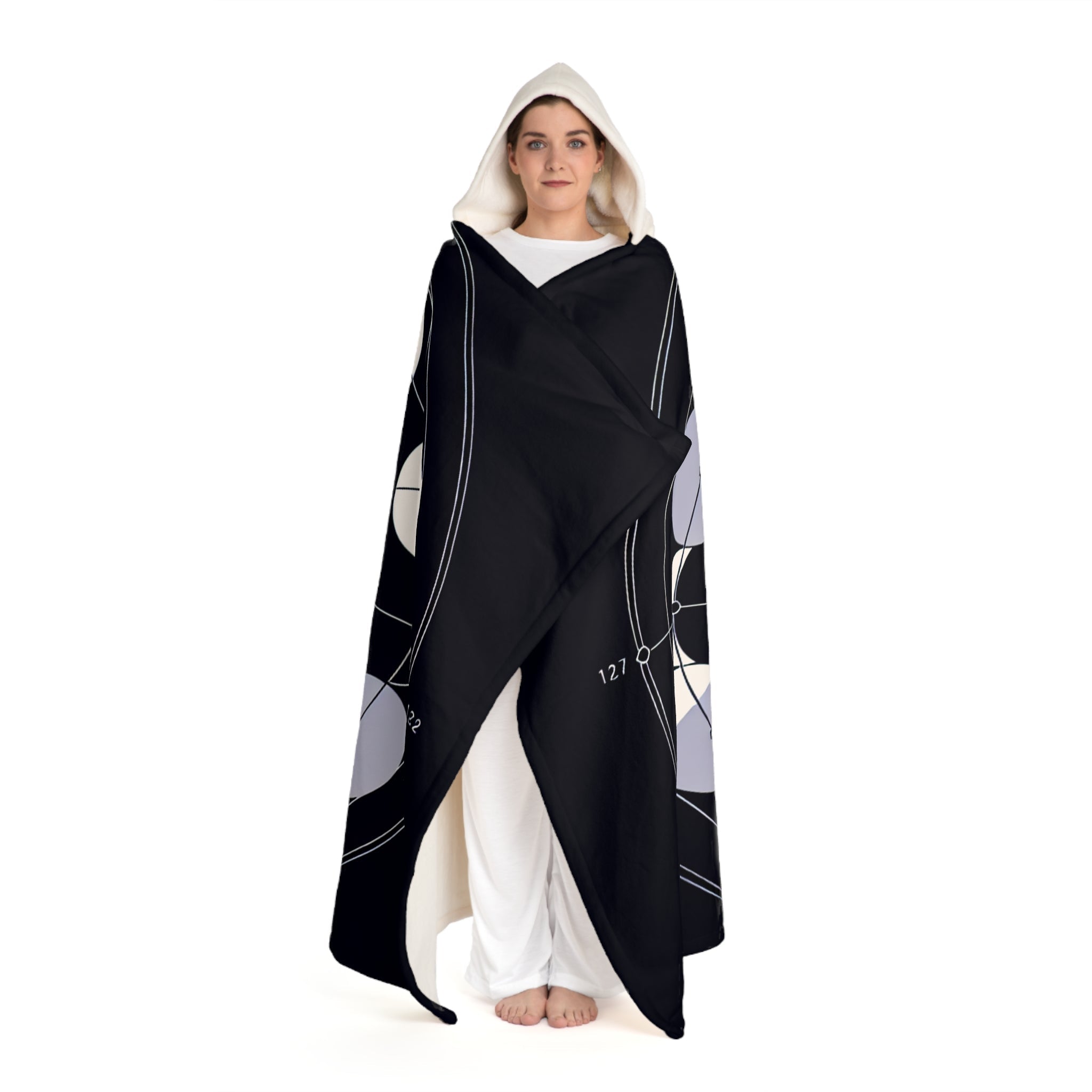 Hooded Sherpa Fleece Blanket Lunar Cycle Design One size