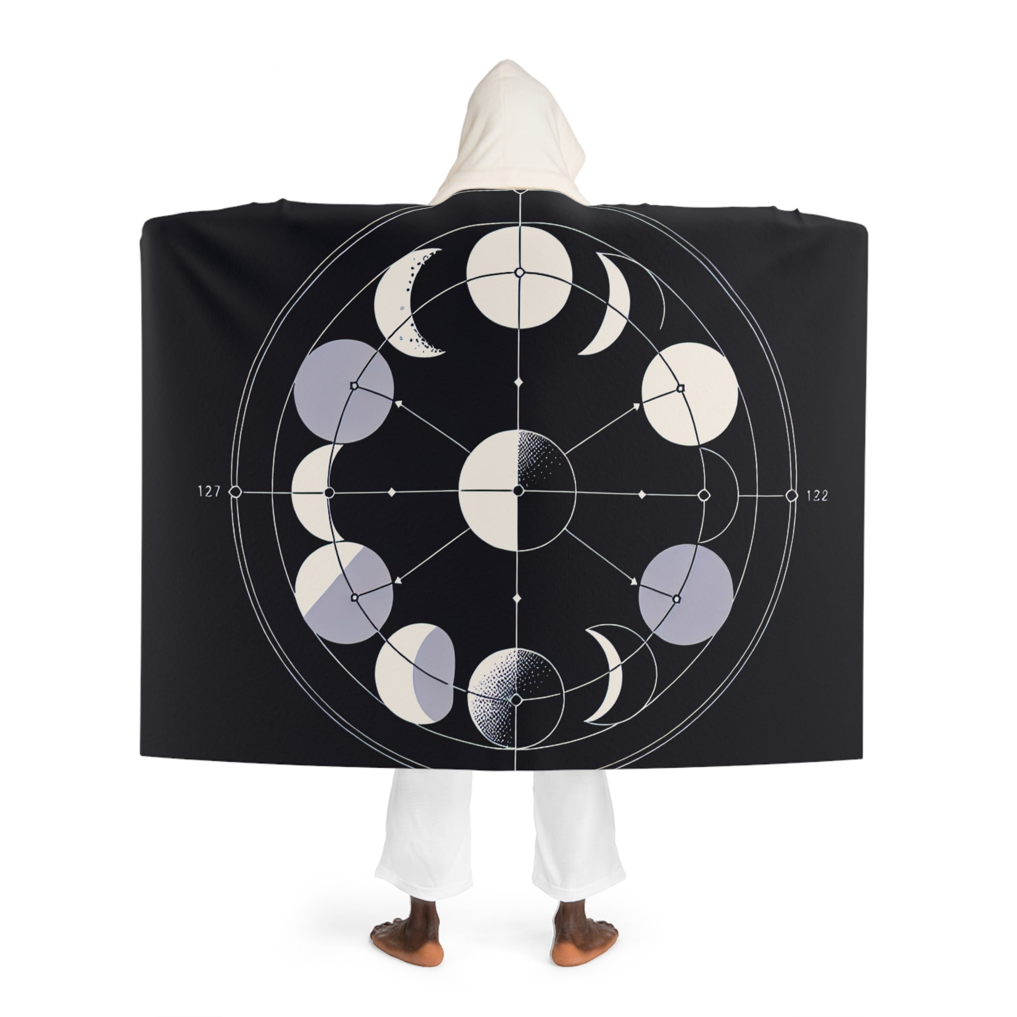 Hooded Sherpa Fleece Blanket Lunar Cycle Design One size