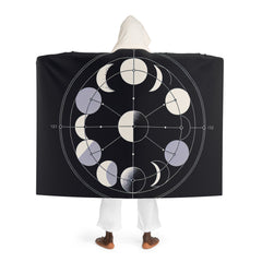 Hooded Sherpa Fleece Blanket Lunar Cycle Design One size