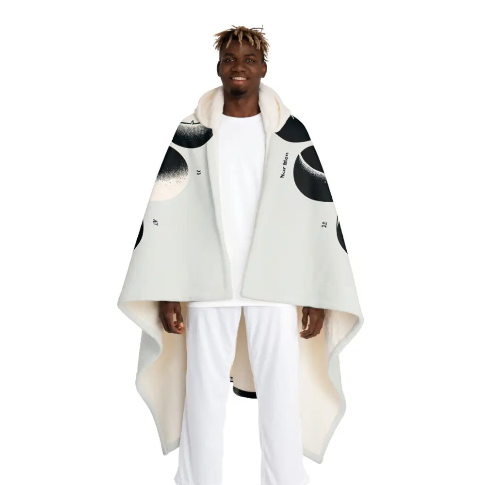 Hooded Sherpa Fleece Blanket Lunar Phases Design One size