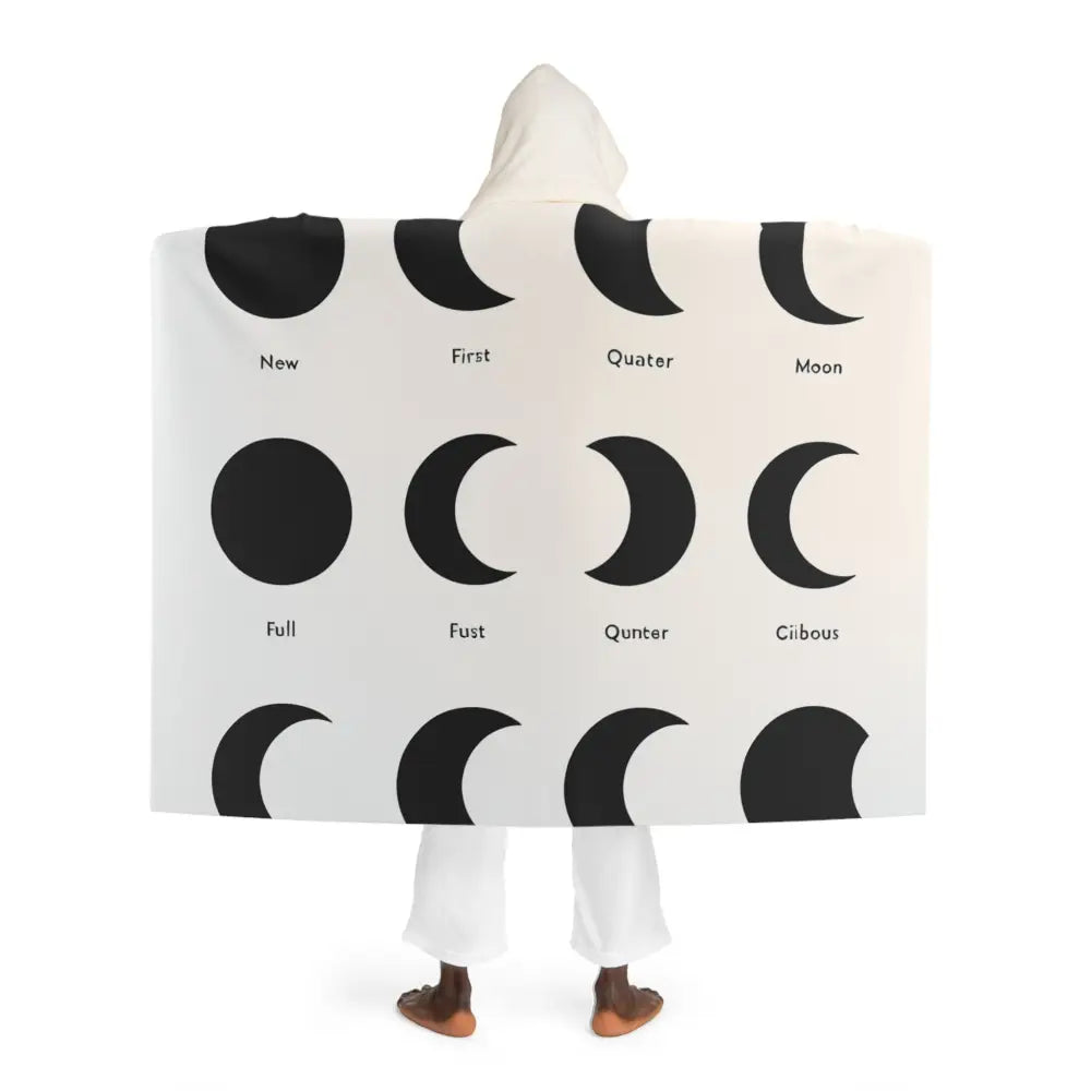 Hooded Sherpa Fleece Blanket Lunar Phases Design One size