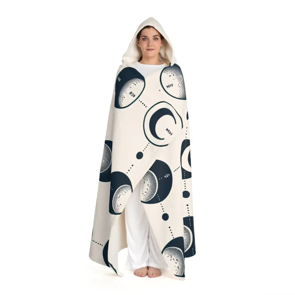Hooded Sherpa Fleece Blanket Moon Phase Design One size