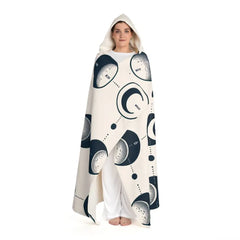 Hooded Sherpa Fleece Blanket Moon Phase Design One size