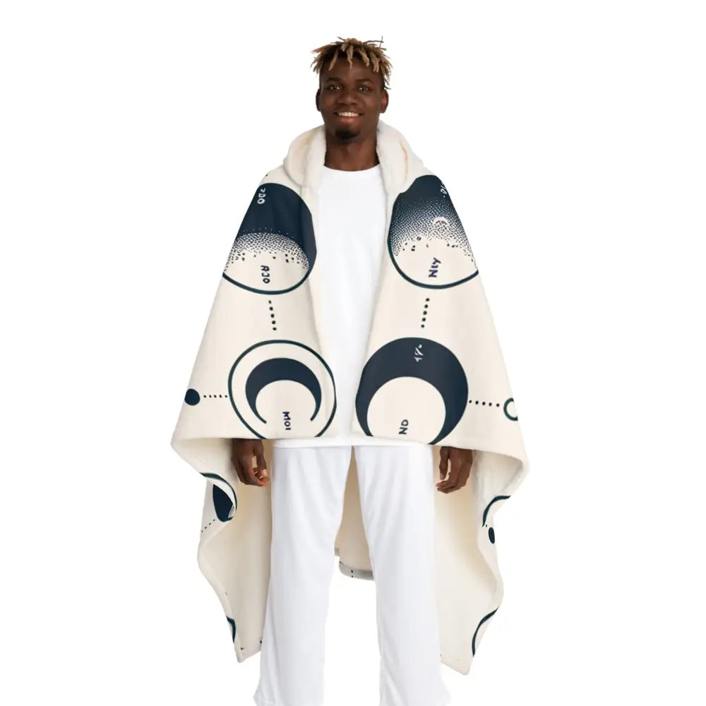 Hooded Sherpa Fleece Blanket Moon Phase Design One size