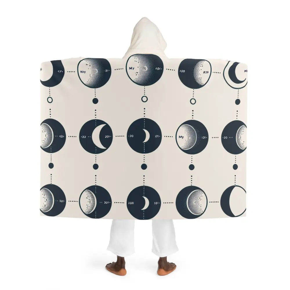 Hooded Sherpa Fleece Blanket Moon Phase Design One size